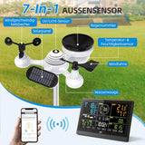 Wetterstation mit Außensensor, Funkwetterstation mit Regenmesser, UV-Index, Windgeschwindigkeit/Richtung, Wettervorhersage, Barometer, WLAN-Wetterstationen mit 4 Stufen Hintergrundbeleuchtung