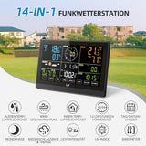 Wetterstation mit Außensensor, Funkwetterstation mit Regenmesser, UV-Index, Windgeschwindigkeit/Richtung, Wettervorhersage, Barometer, WLAN-Wetterstationen mit 4 Stufen Hintergrundbeleuchtung