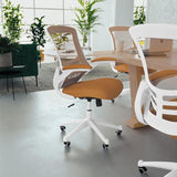 Flash Furniture Bürostuhl mit mittelhoher Rückenlehne – Ergonomischer Schreibtischstuhl mit hochklappbaren Armlehnen und Netzstoff – Perfekt für Home Office oder Büro – Orange/weiß