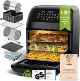 Stillstern Heißluftfritteuse 12L mit LED-Touchscreen, XXL Rezeptbuch auf Deutsch, 12 Programme, Vorheizen&Warmhalten, 1800W Heissluftfritteuse Air Fryer XXL ohne Öl Dörren Minibackofen Camping Grill