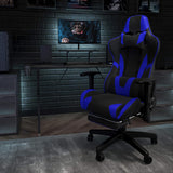 Flash Furniture Gaming Stuhl mit hoher Rückenlehne – Ergonomischer Bürosessel mit verstellbaren Armlehnen und Fußstütze – Perfekt als Zockerstuhl und fürs Home Office – Blau