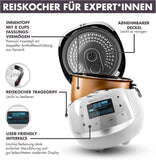 Reishunger Digitaler Reiskocher & Dampfgarer Weiss + Gratis Kochbuch – Warmhaltefunktion, Timer & Premium Innentopf – Multikocher mit 12 Programmen, 7-Phasen-Technologie, Bis 8 Personen