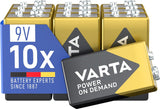 VARTA Batterien 9V Blockbatterien, 10 Stück, Power on Demand, Alkaline, Vorratspack, smart, flexibel, leistungsstark, ideal für Rauchmelder, Brand- & Feuermelder