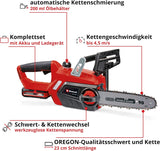 Einhell Akku-Kettensäge GE-LC 18/25-1 Li Kit Power X-Change (18V, OREGON Qualitätsschwert/-kette, Rückschlagschutz, inkl. 3,0 Ah-Akku und Schnellladegerät), Batteriebetrieben