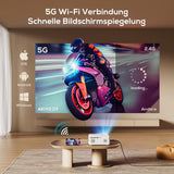 Beamer, Full HD 1080P 10000 Lumen Beamer 5G WiFi Bluetooth mit Stativ, Unterstützung Beamer 4K Heimkino für Handy Phone, Projektor