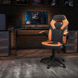 Flash Furniture Gaming Stuhl mit hoher Rückenlehne – Ergonomischer Bürosessel mit verstellbaren Armlehnen und Netzstoff – Perfekt als Zockerstuhl und fürs Home Office – Orange