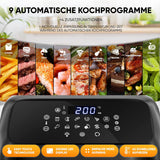 Stillstern Heißluftfritteuse 12L mit LED-Touchscreen, XXL Rezeptbuch auf Deutsch, 12 Programme, Vorheizen&Warmhalten, 1800W Heissluftfritteuse Air Fryer XXL ohne Öl Dörren Minibackofen Camping Grill