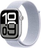 Apple Watch Series 10 (GPS 46 mm) Smartwatch mit Aluminiumgehäuse in Silber und Sport Loop in Blaue Wolke (One Size). Fitnesstracker, EKG App, Always-On Retina Display, CO2 neutral