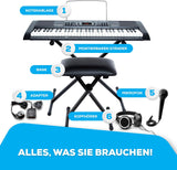 Melody 61 - Keyboard E-Piano für Anfänger mit Lautsprechern, Klavier Ständer, Hocker, Kopfhörern, Mikrofon