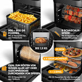 Stillstern Heißluftfritteuse 12L mit LED-Touchscreen, XXL Rezeptbuch auf Deutsch, 12 Programme, Vorheizen&Warmhalten, 1800W Heissluftfritteuse Air Fryer XXL ohne Öl Dörren Minibackofen Camping Grill