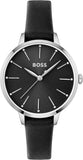 BOSS Analog Quarzuhr für Damen mit Schwarzes Lederarmband ÖZEN SAAT