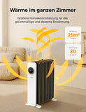 Ölradiator 2500W, Elektrische Heizung 13 Rippen mit Thermostat, Ölradiator Energiesparend mit 3 Leistungsstufen und Überhitzungsschutz für Schlafzimmer Büro