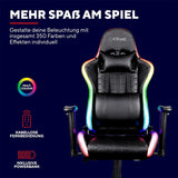 Trust Gaming GXT 716 Rizza Gaming Stuhl mit RGB LED-Beleuchtung, 350 Farben und Effekten, Höhenverstellbare Armlehnen, Rundum Drehbar, Ergonomischer Bürostuhl, Gamer Stuhl - Schwarz