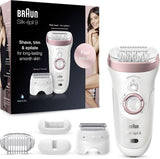 Braun Silk-épil 9 Epilierer Damen für Haarentfernung, Rasier- und Trimmeraufsatz, Micro-Grip-Pinzetten-Technologie, Hochfrequenz-Massageaufsatz