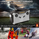 Solar Radio, AM/FM Tragbar Kurbelradio Dynamo Notfallradio mit 4000mAh Wiederaufladbare Batterie, Led Taschenlampe, SOS-Alarm für Camping, Ourdoor, Notfall