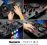 Numark Party Mix II – DJ Controller Pult mit 2 Decks, eingebauten DJ-Lichtern & DJ-Mixer; unterstützt direktes Streaming von TIDAL, SoundCloud u. mehr