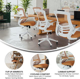 Flash Furniture Bürostuhl mit mittelhoher Rückenlehne – Ergonomischer Schreibtischstuhl mit hochklappbaren Armlehnen und Netzstoff – Perfekt für Home Office oder Büro – Orange/weiß