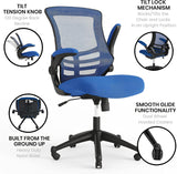 Flash Furniture Bürostuhl mit mittelhoher Rückenlehne – Ergonomischer Schreibtischstuhl mit hochklappbaren Armlehnen und Netzstoff – Perfekt für Home Office oder Büro – Blau