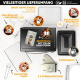 Stillstern Minibackofen mit Umluft (45L) Deutsche Version, 2x Backblech, Ofenhandschuhe, Rezeptheft, Drehspieß, Innenbeleuchtung, 2000W, Toaster Grill Pizzaofen Mini Backofen ideal für Camping