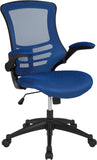 Flash Furniture Bürostuhl mit mittelhoher Rückenlehne – Ergonomischer Schreibtischstuhl mit hochklappbaren Armlehnen und Netzstoff – Perfekt für Home Office oder Büro – Blau