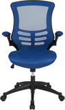 Flash Furniture Bürostuhl mit mittelhoher Rückenlehne – Ergonomischer Schreibtischstuhl mit hochklappbaren Armlehnen und Netzstoff – Perfekt für Home Office oder Büro – Blau