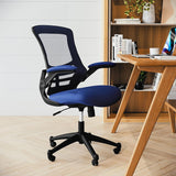 Flash Furniture Bürostuhl mit mittelhoher Rückenlehne – Ergonomischer Schreibtischstuhl mit hochklappbaren Armlehnen und Netzstoff – Perfekt für Home Office oder Büro – Blau