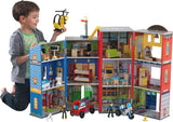 KidKraft 63239 Everyday Heroes Kinder-Spielset aus Holz mit Feuerwehrauto, Polizei, Hubschrauber und Spielfiguren