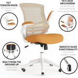 Flash Furniture Bürostuhl mit mittelhoher Rückenlehne – Ergonomischer Schreibtischstuhl mit hochklappbaren Armlehnen und Netzstoff – Perfekt für Home Office oder Büro – Orange/weiß