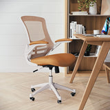 Flash Furniture Bürostuhl mit mittelhoher Rückenlehne – Ergonomischer Schreibtischstuhl mit hochklappbaren Armlehnen und Netzstoff – Perfekt für Home Office oder Büro – Orange/weiß