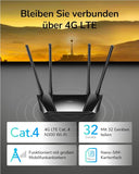 4G LTE Router SIM Card, N300 WLAN Router, 300 Mbps WiFi, SIM Card Slot for Any Operator FDD and TDD, DDNS, PPTP/L2TP VPN, LT400