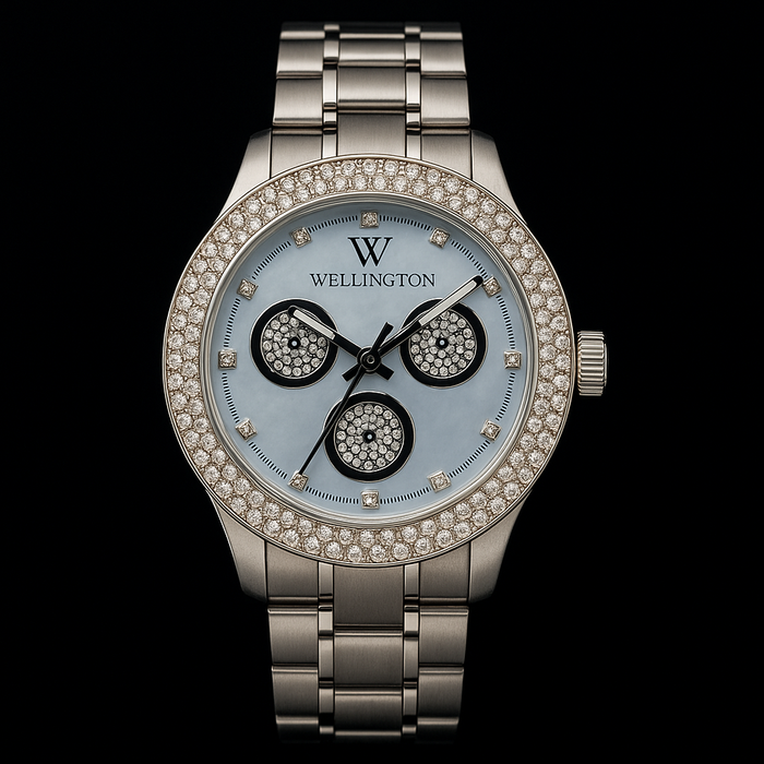 Wellington WN507-181C Damen Armbanduhr Edelstahl Silber  Chronograph Optik Strass Luxus-Design ÖZENSAAT