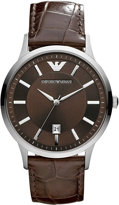 Emporio Armani AR2413 silberfarbenes braunes Zifferblatt 43mm, braunes Lederarmband Herrenuhr