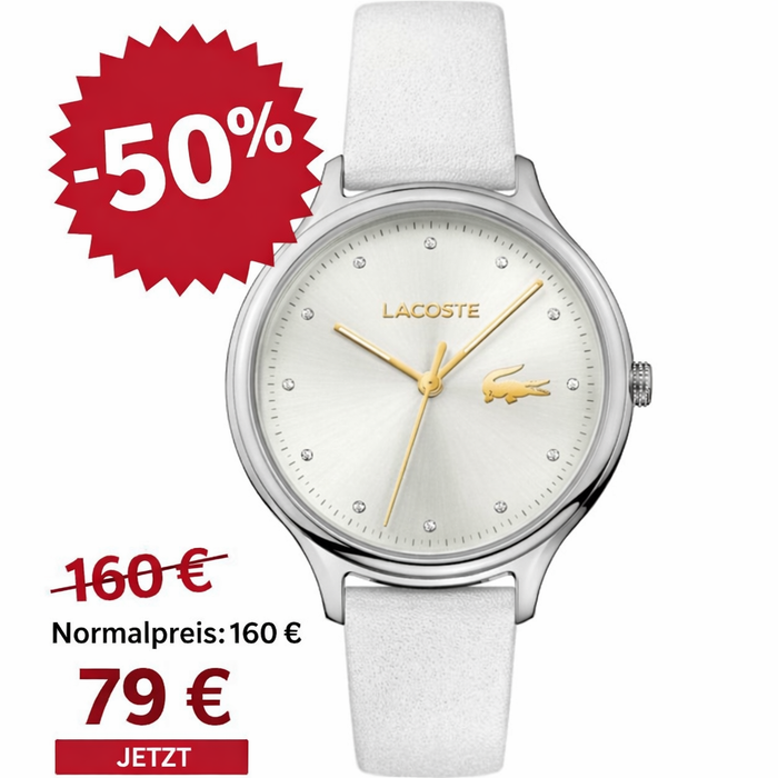Lacoste 2001005 Analog Quarzuhr für Damen mit Weisses Lederarmband ÖZENSAAT