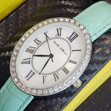 Andrew Williams Damen Armbanduhr - Oval Mintgrünes Lederband - Strasslünette - Elegantes Design ÖZENSAAT