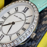 Andrew Williams Damen Armbanduhr - Oval Mintgrünes Lederband - Strasslünette - Elegantes Design ÖZENSAAT