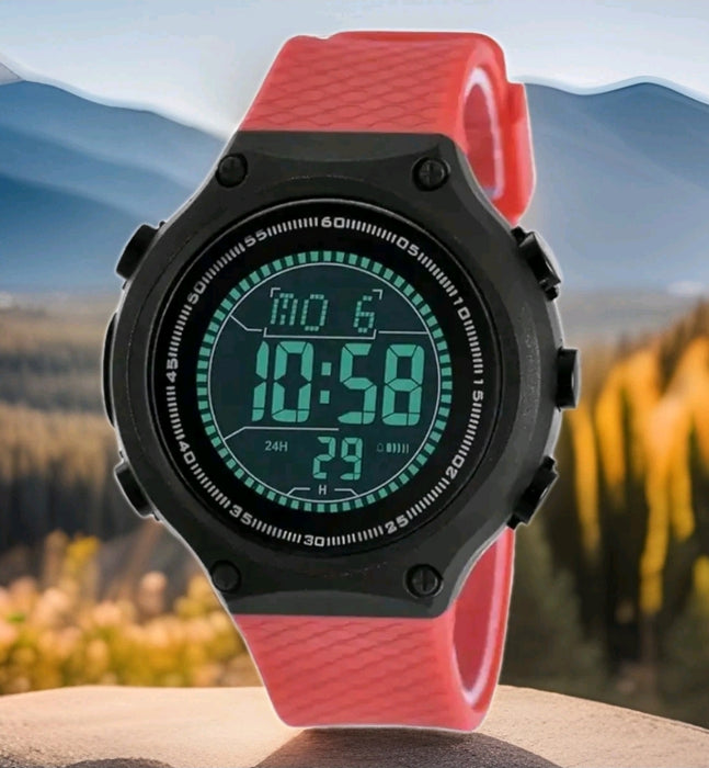 Digital Sports Multi-Functional  Watch, Black Dial Red Color Strap #ÖZENSAAT
