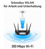 4G LTE Router SIM Card, N300 WLAN Router, 300 Mbps WiFi, SIM Card Slot for Any Operator FDD and TDD, DDNS, PPTP/L2TP VPN, LT400