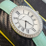 Andrew Williams Damen Armbanduhr - Oval Mintgrünes Lederband - Strasslünette - Elegantes Design ÖZENSAAT