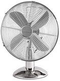Tisch-Ventilator, elektro Ventilator im hochwertigen Metall-Gehäuse, kleiner Lüfter mit verstellbarem Neigungswinkel und ruhigem Lauf, 30 Watt, Metall-Chrom 25cm.