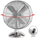 Tisch-Ventilator, elektro Ventilator im hochwertigen Metall-Gehäuse, kleiner Lüfter mit verstellbarem Neigungswinkel und ruhigem Lauf, 30 Watt, Metall-Chrom 25cm.