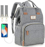 Baby Wickelrucksack Wickeltasche mit USB-Ladeanschluss und 2 Kinderwagengurten Multifunktional Große Kapazität Babytasche Reisetasche für Unterwegs (Grau)