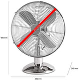 Tisch-Ventilator, elektro Ventilator im hochwertigen Metall-Gehäuse, kleiner Lüfter mit verstellbarem Neigungswinkel und ruhigem Lauf, 30 Watt, Metall-Chrom 25cm.