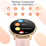 Smartwatch 1,3 Zoll runde Armbanduhr mit personalisiertem Bildschirm, Musiksteuerung, Herzfrequenz, Schrittzähler, Kalorien, usw. IP68 Wasserdicht Fitness Tracker für iOS und Android, Rosa