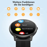 Smartwatch 1,3 Zoll runde Armbanduhr mit personalisiertem Bildschirm, Musiksteuerung, Herzfrequenz, Schrittzähler, Kalorien, usw. IP68 Wasserdicht Fitness Tracker für iOS und Android, Schwarz