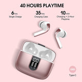 Bluetooth 5.2 Kopfhörer in Ear, Deep Bass Eingebautes Mic Kopfhörer Kabellos, 40 Std Spielzeit USB-C Ladebox, IPX7 Wasserdicht Ohrhörer mit Touch Control für Arbeit und Reisen (Pink)
