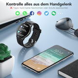 Smartwatch 1,3 Zoll runde Armbanduhr mit personalisiertem Bildschirm, Musiksteuerung, Herzfrequenz, Schrittzähler, Kalorien, usw. IP68 Wasserdicht Fitness Tracker für iOS und Android, Schwarz