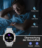 Smartwatch Herren mit Lederband, 1,39 Zoll Militär Smart Watch mit 24/7Herzfrequenz, Blutdruck, Schlafüberwachung für Android iOS, 100+ Sportmodi Fitnessuhr, IP67 Wasserdicht, Telefonfunktion