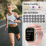 Smartwatch für Damen Herren, 1,85 Zoll Touchscreen Smart Watch mit Bluetooth Anrufe, IP68 Wasserdicht Fitnessuhr mit Herzfrequenzmonitor Schlafmonitor Schrittzähler, Sportuhr für iOS Android, Roségold