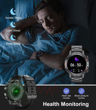 Militärische Smartwatch Herren mit Telefonfunktion,1.39'' HD Touchscreen Smart Watch Herren mit 100 Sportmodi Fitnessuhr mit Herzfrequenz Schlafmonitor SpO2 Schrittzähler, 5ATM Wasserdicht,Silber