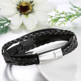 Lederarmband Herren Damen Armband Multi-Layered Wickelarmband geflochten Leder Armbänder Armreif mit Magnetverschluss Geschenke für Männer Schwarz Braun Silber ÖZENSAAT